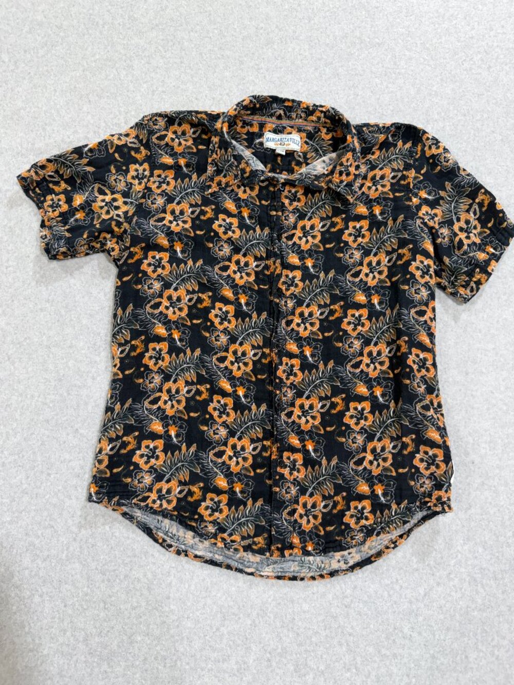 Margaritaville Mens Hawaiian Shirt Black Orange Floral Hibiscus Parrot Aloha XL